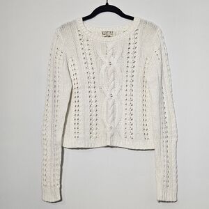 ELIZABETH AND JAMES Cropped Cable Knit Cotton Sweater
